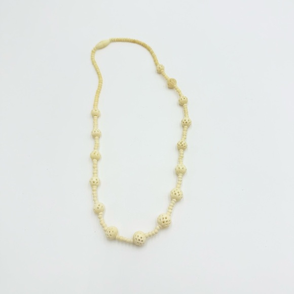Vintage Hand Carved Bone Bead Necklace Floral Bone Beads - Picture 3 of 8